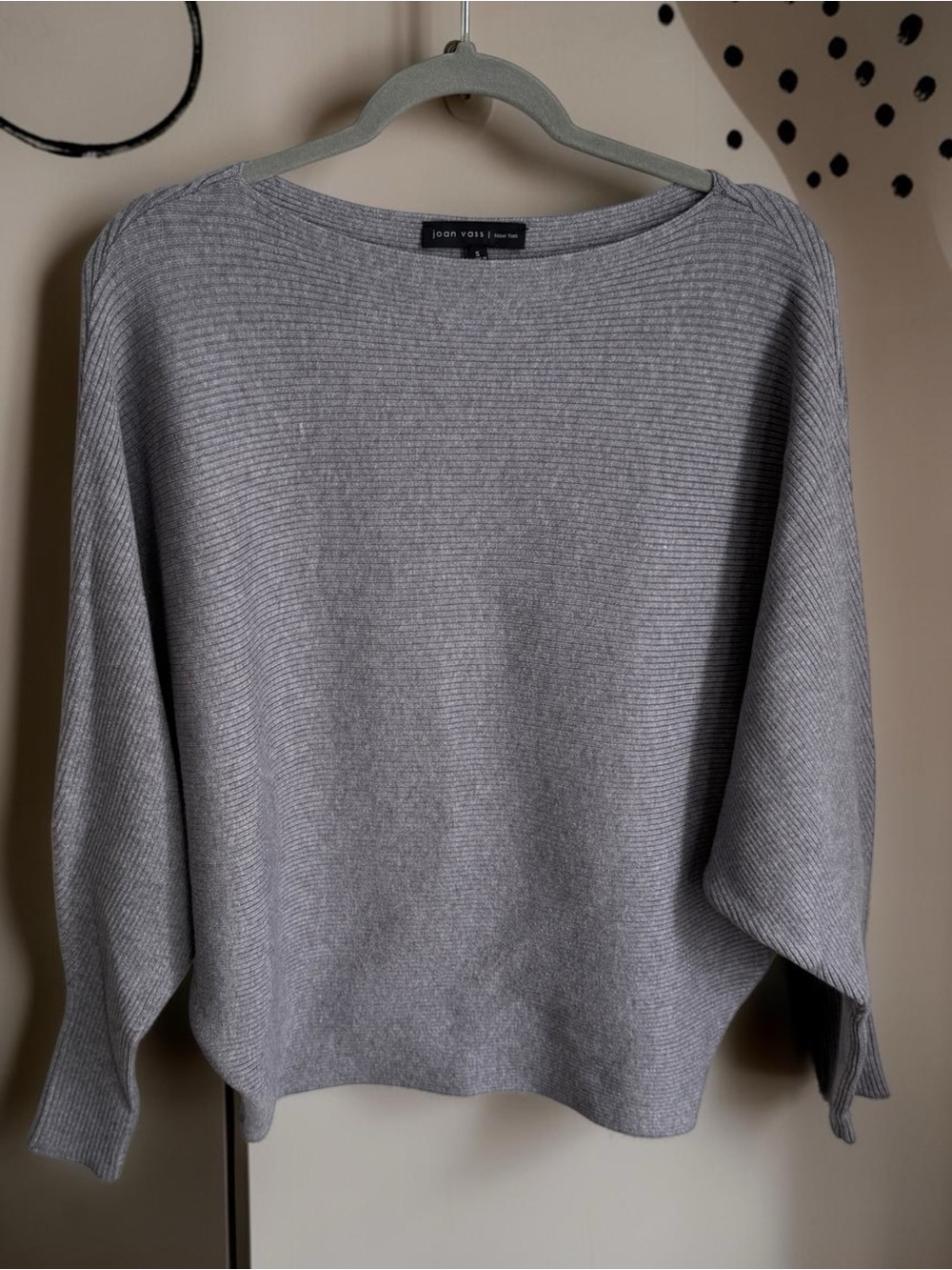 Joan Vass Light Gray Ribbed Boatneck Sweater